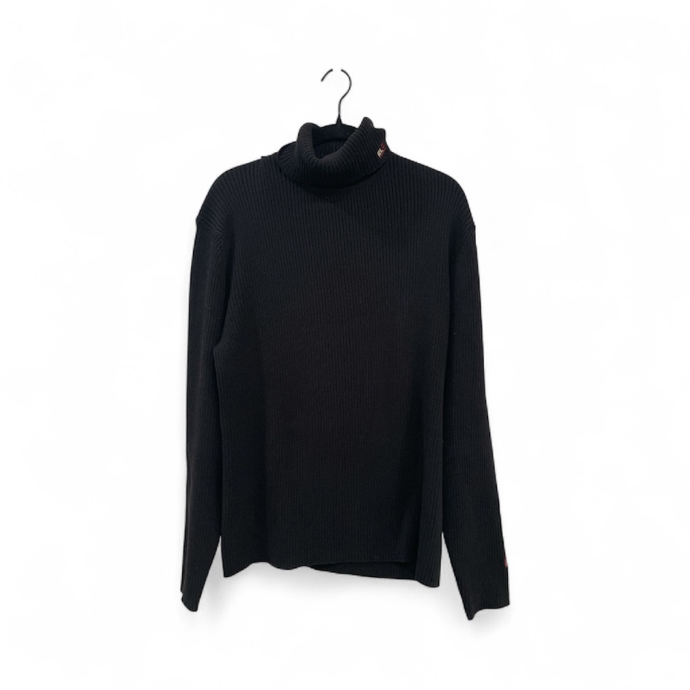 Ralph Lauren Polo Jeans Co Vintage Black 100% Cotton Turtleneck Ribbed Sweater